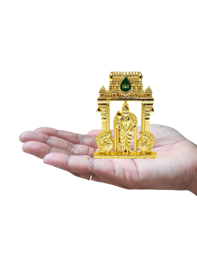 anciently anciently Murugan Statue with Temple Arch for Car Dashboard Kartikeya Idol for Car Dashboard Metal 1 Piece Gold Colour  - Image 1