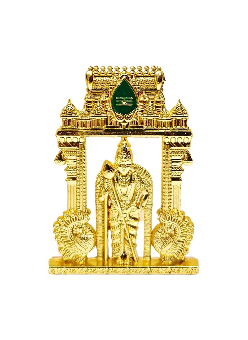 anciently anciently Murugan Statue with Temple Arch for Car Dashboard Kartikeya Idol for Car Dashboard Metal 1 Piece Gold Colour  - Image 5