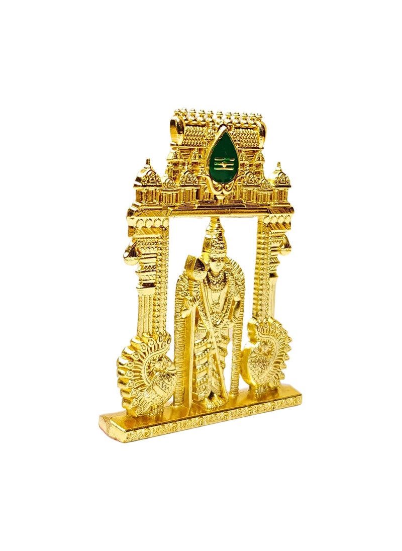 anciently anciently Murugan Statue with Temple Arch for Car Dashboard Kartikeya Idol for Car Dashboard Metal 1 Piece Gold Colour  - Image 4