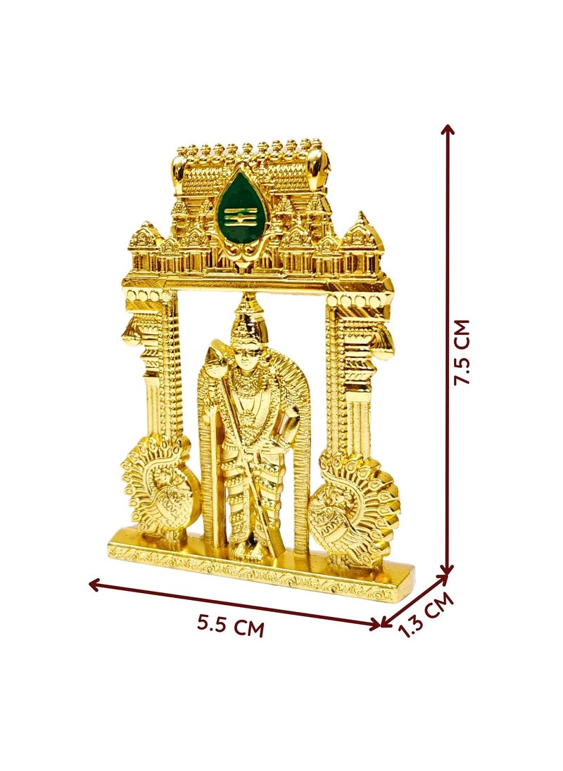 anciently anciently Murugan Statue with Temple Arch for Car Dashboard Kartikeya Idol for Car Dashboard Metal 1 Piece Gold Colour  - Image 3