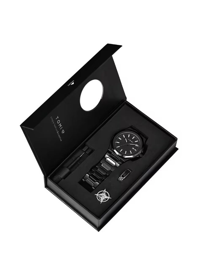 TOMI Luxury Business Men's Watch Gift Box Set High Quality Black Case Simple and Versatile Quartz Watch Relogio Masculino