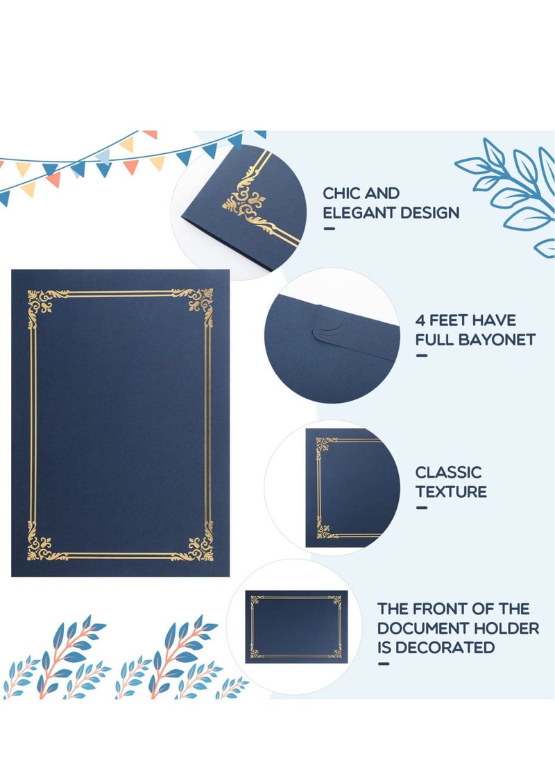 10 Pcs Certificate Holders Diploma Holder for Letter Size 8.3*11.6 Inch Paper Certificates Cardstock, Diploma Cover with Gold Foil Border Certificate Cover Certificate Folder 12 8.6 Inch Navy Blue