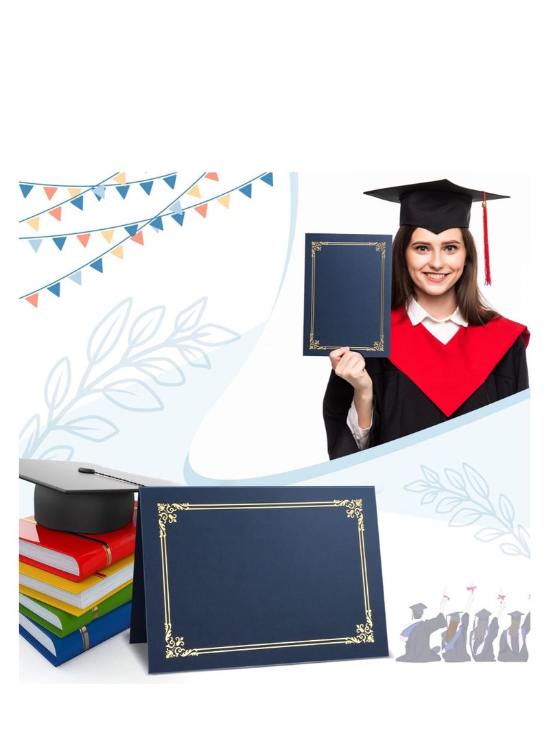 10 Pcs Certificate Holders Diploma Holder for Letter Size 8.3*11.6 Inch Paper Certificates Cardstock, Diploma Cover with Gold Foil Border Certificate Cover Certificate Folder 12 8.6 Inch Navy Blue