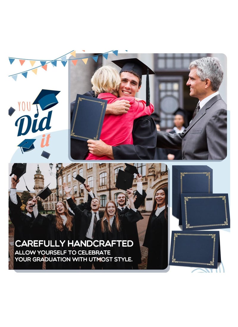 10 Pcs Certificate Holders Diploma Holder for Letter Size 8.3*11.6 Inch Paper Certificates Cardstock, Diploma Cover with Gold Foil Border Certificate Cover Certificate Folder 12 8.6 Inch Navy Blue