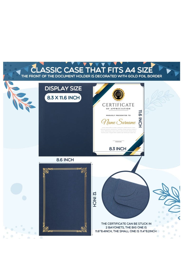 10 Pcs Certificate Holders Diploma Holder for Letter Size 8.3*11.6 Inch Paper Certificates Cardstock, Diploma Cover with Gold Foil Border Certificate Cover Certificate Folder 12 8.6 Inch Navy Blue