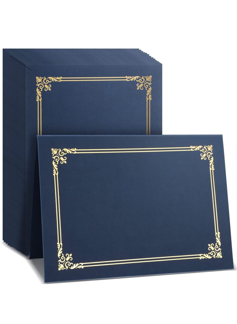 10 Pcs Certificate Holders Diploma Holder for Letter Size 8.3*11.6 Inch Paper Certificates Cardstock, Diploma Cover with Gold Foil Border Certificate Cover Certificate Folder 12 8.6 Inch Navy Blue