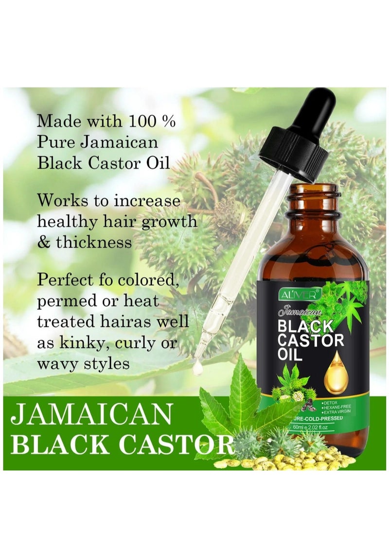 ALIVER - Organic Castor Oil 60ml Pure Natural Massage Oil Cold Pressed Jamaican Black Castor Oil for Detox Compress Wrap Skin Conditioning Oil Hair Eyelash Oil Nourish Scalp Dry Skin Moisturizer Carrier Oil - Image 1
