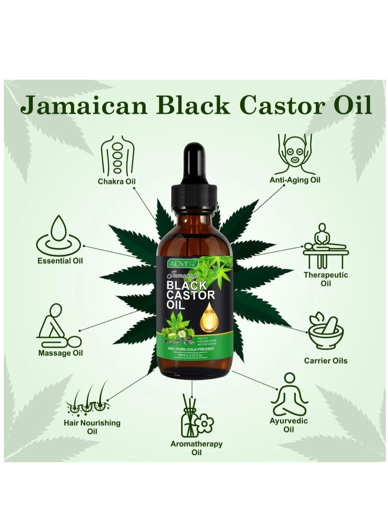 ALIVER - Organic Castor Oil 60ml Pure Natural Massage Oil Cold Pressed Jamaican Black Castor Oil for Detox Compress Wrap Skin Conditioning Oil Hair Eyelash Oil Nourish Scalp Dry Skin Moisturizer Carrier Oil - Image 1