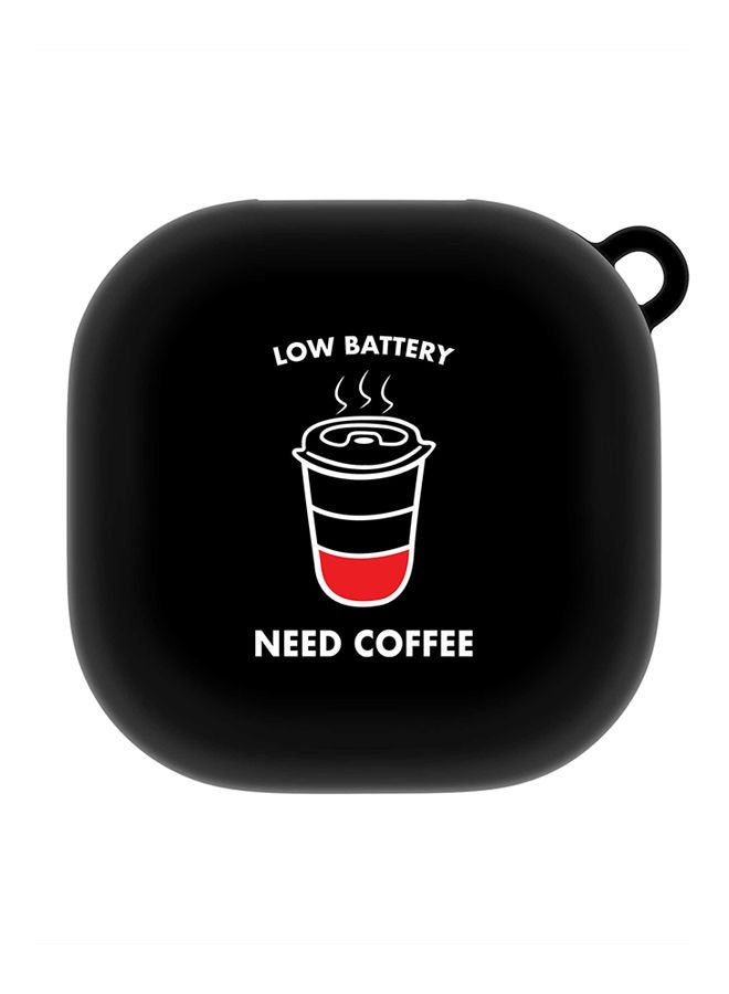Stylizedd StylePods Custom Case Samsung Galaxy Buds Pro (2021) / Buds Live Case With Anti-Lost Keychain - Low battery need coffee - Image 1