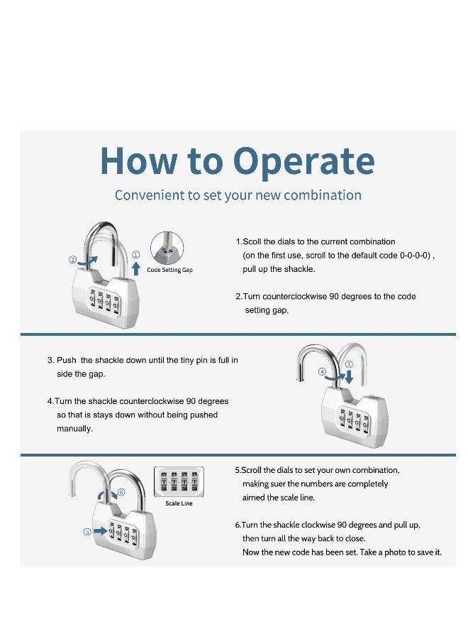4 Digit Combination Lock Outdoor, Heavy Duty Locker Lock, Combination Lock for Locker, Waterproof Combo Lock for Gym Locker, Hasp Storage, Shed, Fence, Gate, Silver - Image 5