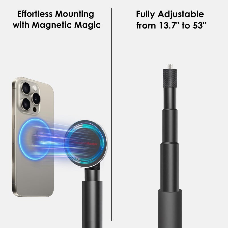 PrecisionMaster Golf Tripod & Monopod, Magnetic Golf Film Stick 52" Adjustable Aluminum, Golf Swing Training Aid Compatible with Magsafe iPhone Android Phones - Image 3