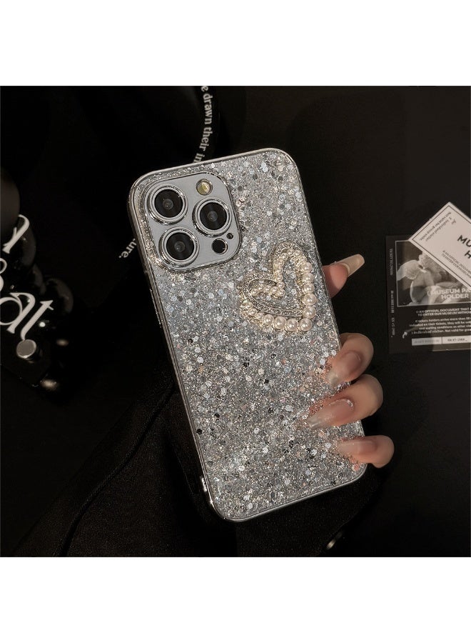 NIBEMINENT Sparkling Diamond Heart Pendant Protective TPU Case Cover For iPhone 16 Plus