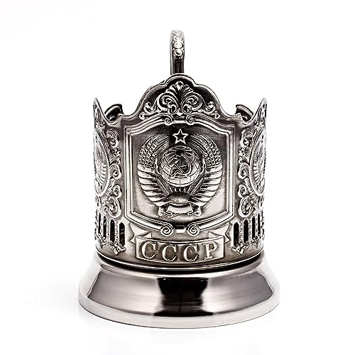 Hengulus Kalchugino Metal Works USSR Coat of Arms Classic Russian Tea Glass Holder/Russian Podstakannik for Hot or Cold Liquids - Image 1