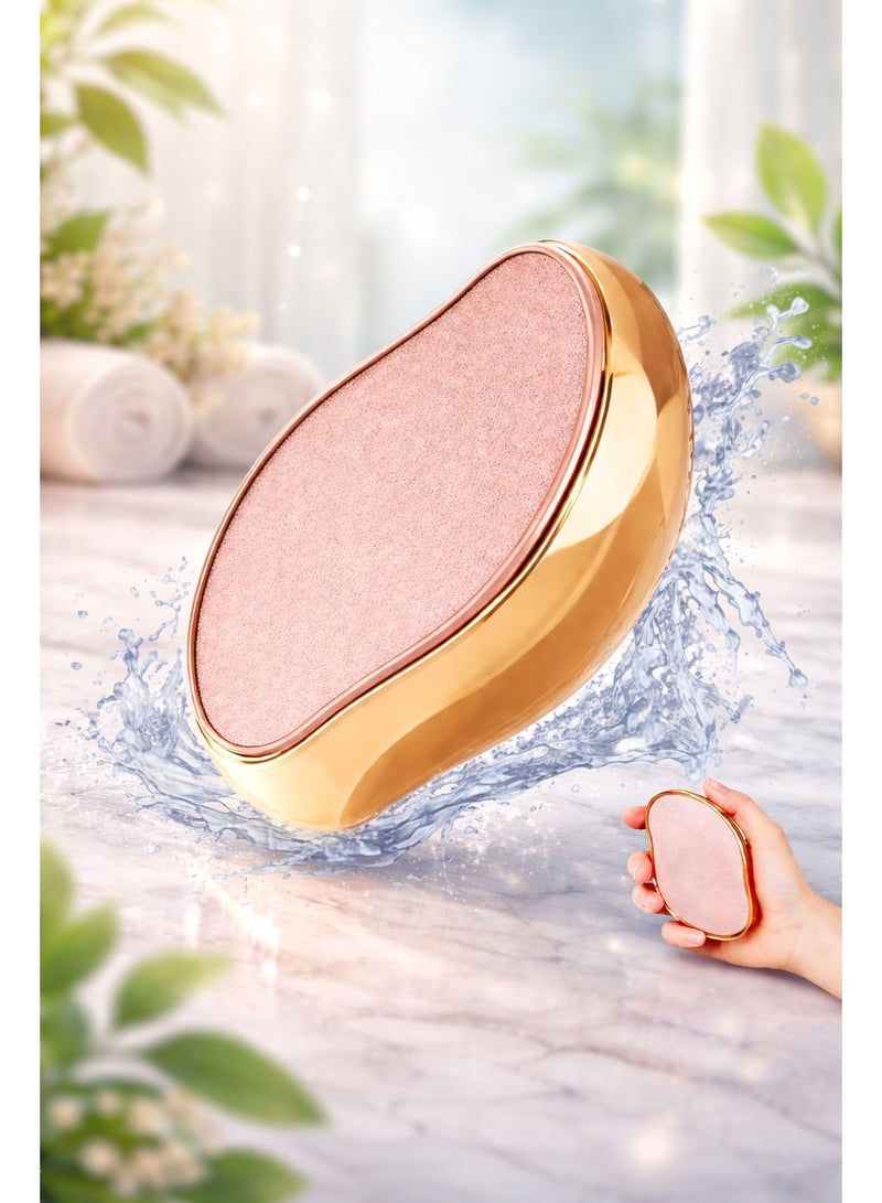 مبرد قدم زجاجي لإزالة الكالو – مبرد باديكير كريستالي للقدم للاستخدام أثناء السفر، محمول بحجم مناسب لليد، لإزالة تشققات الكعب – بلون ذهبي لامع - Image 1