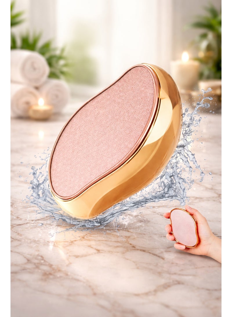 مبرد قدم زجاجي لإزالة الكالو – مبرد باديكير كريستالي للقدم للاستخدام أثناء السفر، محمول بحجم مناسب لليد، لإزالة تشققات الكعب – بلون ذهبي لامع - Image 4