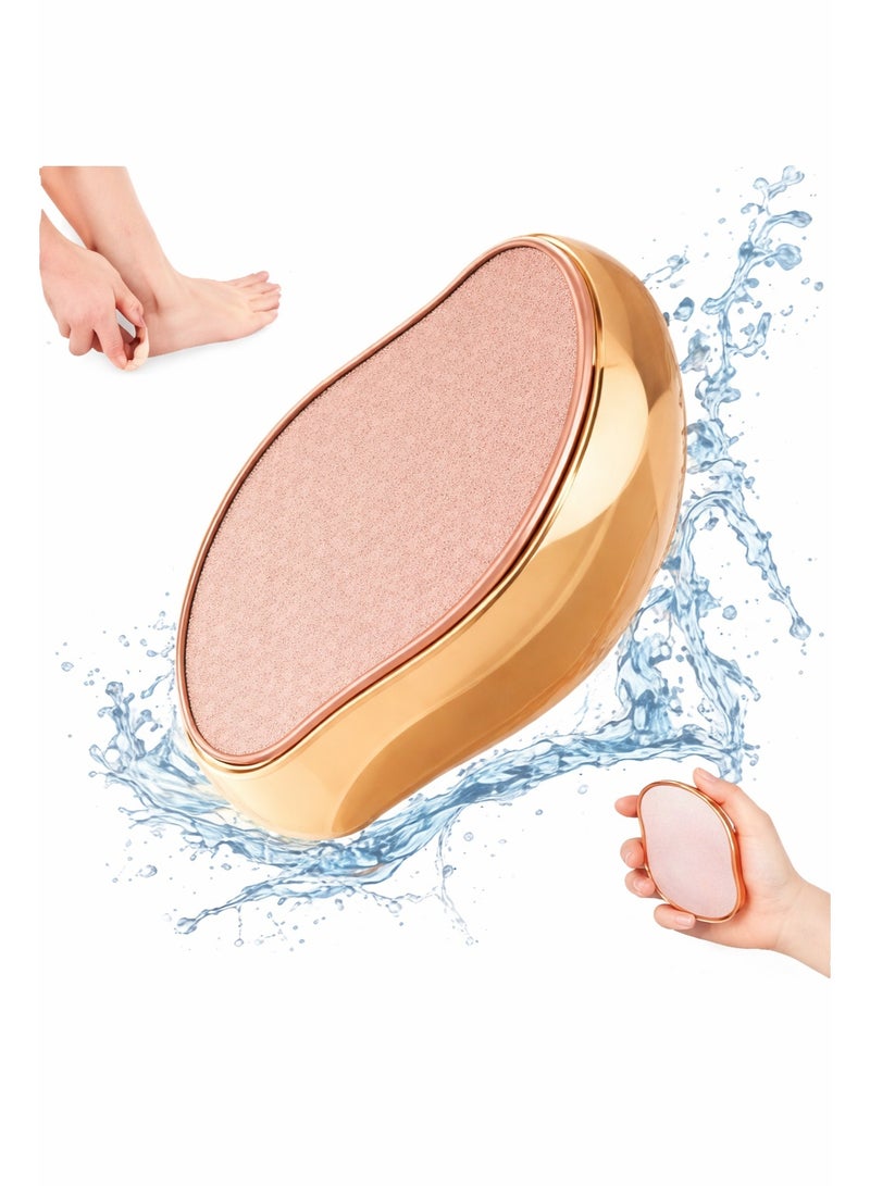 مبرد قدم زجاجي لإزالة الكالو – مبرد باديكير كريستالي للقدم للاستخدام أثناء السفر، محمول بحجم مناسب لليد، لإزالة تشققات الكعب – بلون ذهبي لامع - Image 3