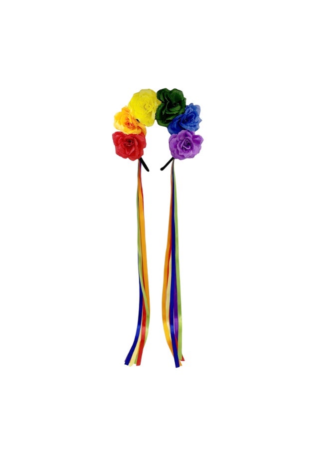 Rainbow Flower Headband Pride Day Floral Crown Gay Pride Rainbows Hair Accessories Parades Accessories for Women GirlsCostume Party Decorations - Image 2