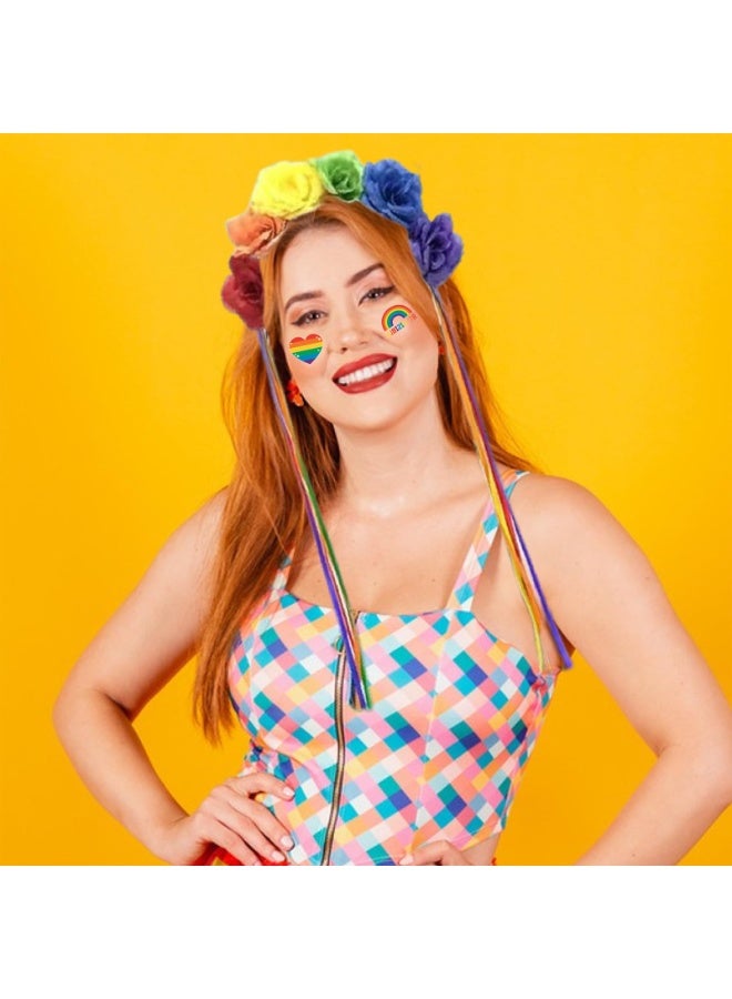 Rainbow Flower Headband Pride Day Floral Crown Gay Pride Rainbows Hair Accessories Parades Accessories for Women GirlsCostume Party Decorations - Image 5