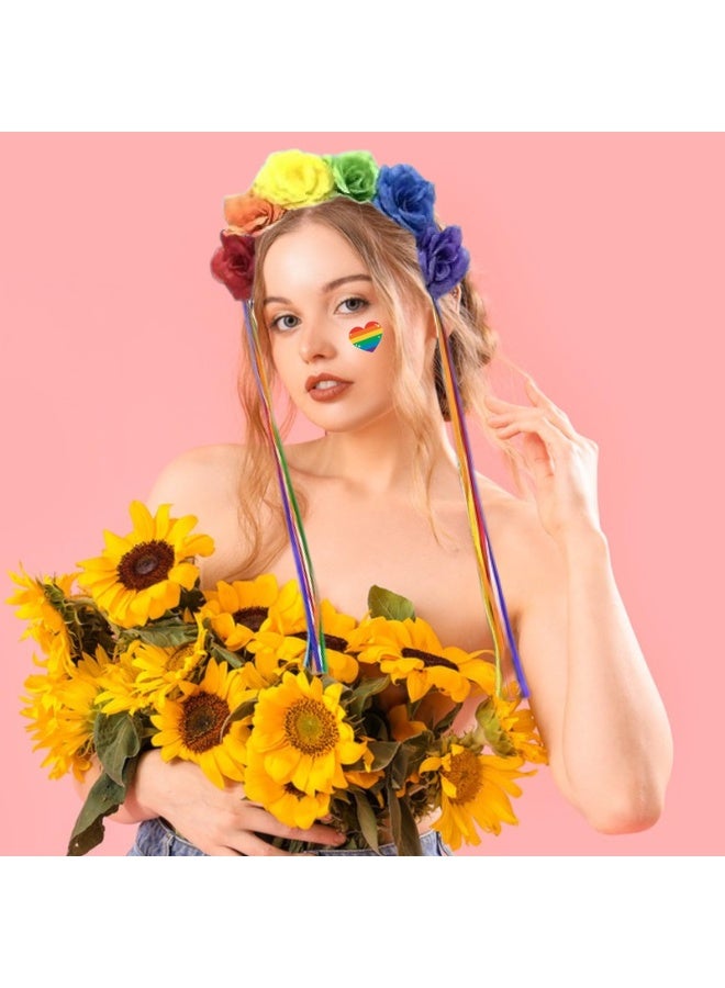Rainbow Flower Headband Pride Day Floral Crown Gay Pride Rainbows Hair Accessories Parades Accessories for Women GirlsCostume Party Decorations - Image 4