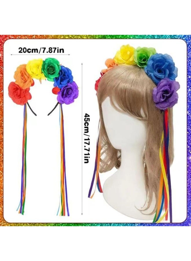 Rainbow Flower Headband Pride Day Floral Crown Gay Pride Rainbows Hair Accessories Parades Accessories for Women GirlsCostume Party Decorations - Image 3