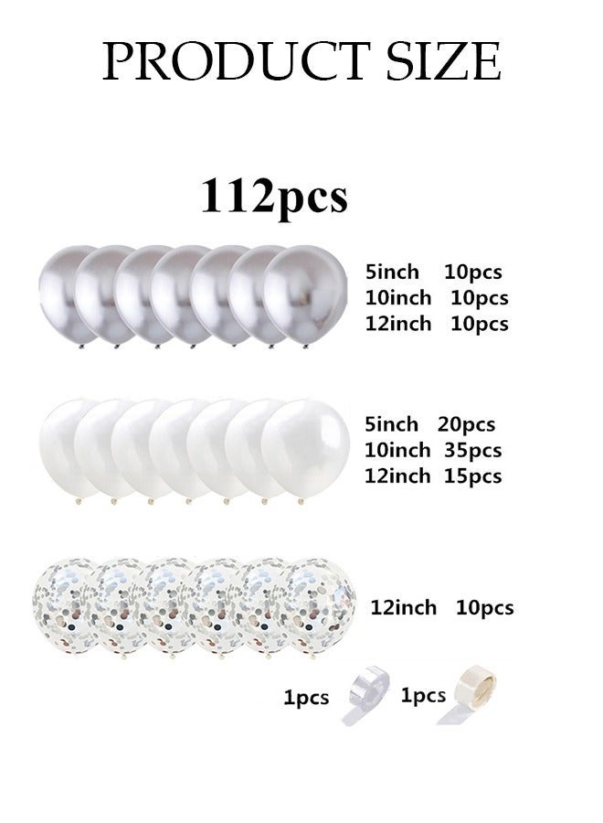 DUNISO Balloons Garland Arch Kit 112 Pcs 5/10/12/18 Inch Silver and White Latex Balloons Set For Baby Shower Wedding Birthday Party Background Decorations School Opening Ceremony - Image 3