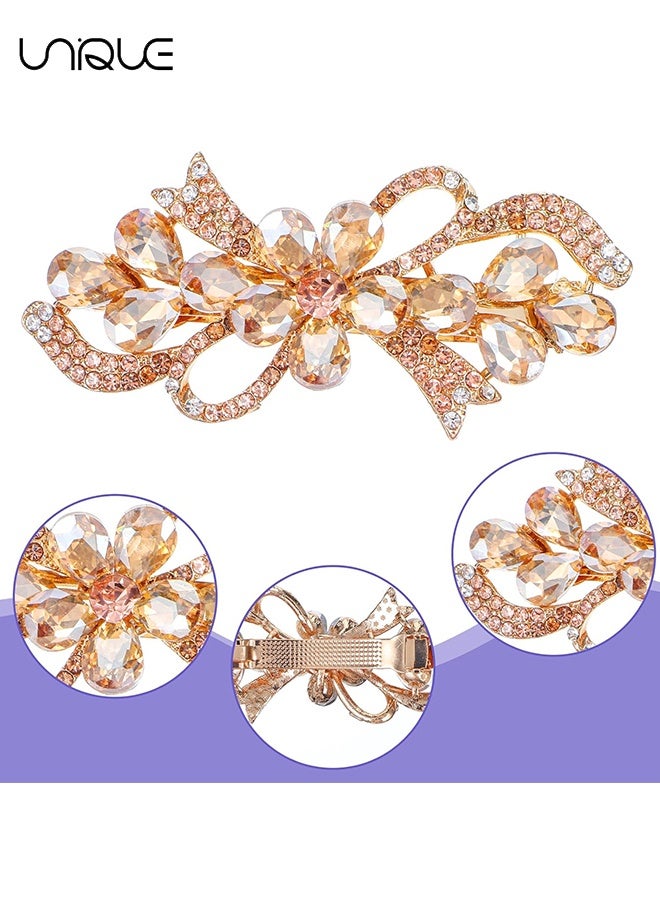 Unique 2 Pcs Bow Hair Clips with Rhinestones - Crystal Flower Hair Clip - Vintage Crystal Flower Hair Clip - Sparkling Hair Accessory - Women's Hair Clip - Perfect Choice for Everyday Use and Special Occasions (Purple/Champagne) - Image 4