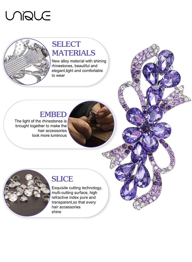 Unique 2 Pcs Bow Hair Clips with Rhinestones - Crystal Flower Hair Clip - Vintage Crystal Flower Hair Clip - Sparkling Hair Accessory - Women's Hair Clip - Perfect Choice for Everyday Use and Special Occasions (Purple/Champagne) - Image 3