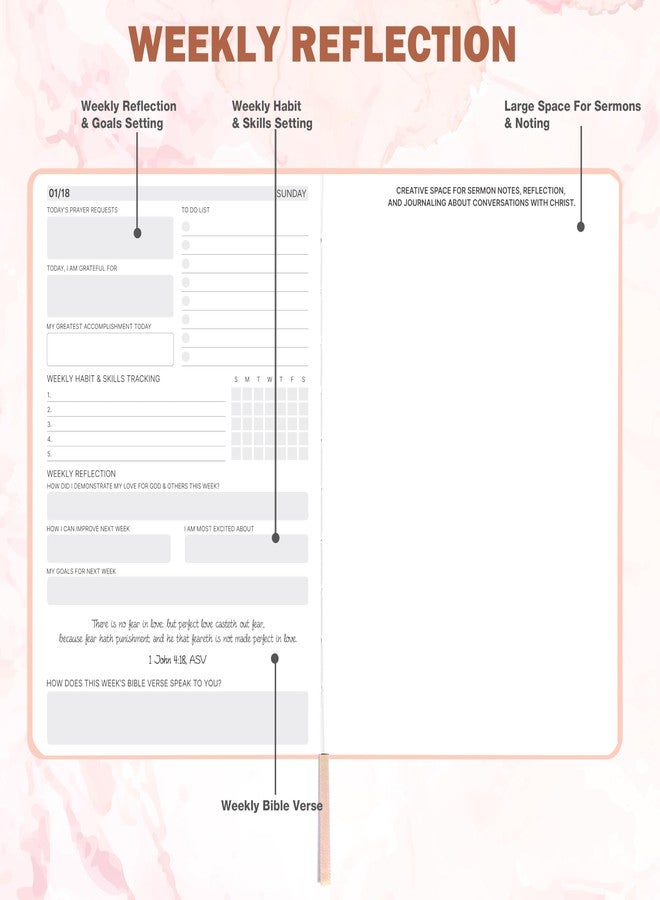 Pinchoco 2026 Planner - Christian Planner 2026 Weekly and Monthly, Jan.2026 - Dec.2026, Bible Journal, 8.37" x 5.75", 2026 Christian Planner with Leather Hardcover, Pen Holder, Pocket - Image 4