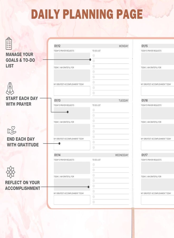 Pinchoco 2026 Planner - Christian Planner 2026 Weekly and Monthly, Jan.2026 - Dec.2026, Bible Journal, 8.37" x 5.75", 2026 Christian Planner with Leather Hardcover, Pen Holder, Pocket - Image 5