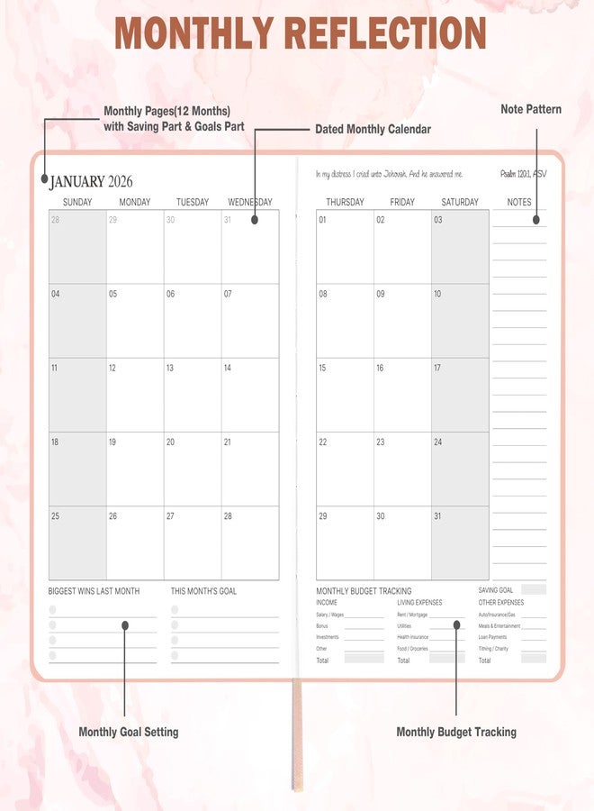Pinchoco 2026 Planner - Christian Planner 2026 Weekly and Monthly, Jan.2026 - Dec.2026, Bible Journal, 8.37" x 5.75", 2026 Christian Planner with Leather Hardcover, Pen Holder, Pocket - Image 3