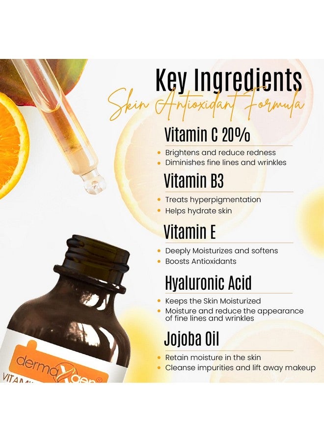 Dermaxgen 20% Vitamin C Serum + Hyaluronic Acid + Retinol + Vitamin E + Vitamin B PURE ORGANIC- Boost Skin Collagen, Moisturizer, Anti Aging & Wrinkle Facial Serum (2 FL OZ) - Image 5