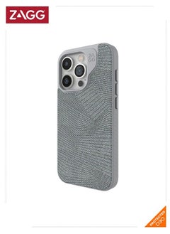 ZAGG London Snap iPhone 15 Pro Protective Cell Phone Durable Graphene Case, MagSafe Compatible Case with Stylish Fabric Exterior Slim and Lightweight - Gray Geo  - Image 1