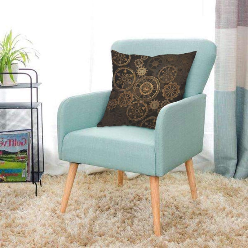 AOYEGO Steam Punk Gears Throw Pillow Cover Golden Technology Science Wheels Mechanical Circle Vintage Pillow Case 18x18 Inch Decorative Men Women Boy Girl Room Cushion Cover for Home Couch Bed - Image 3