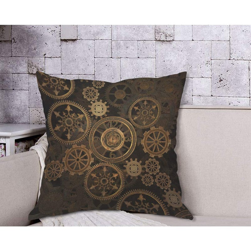 AOYEGO Steam Punk Gears Throw Pillow Cover Golden Technology Science Wheels Mechanical Circle Vintage Pillow Case 18x18 Inch Decorative Men Women Boy Girl Room Cushion Cover for Home Couch Bed - Image 4