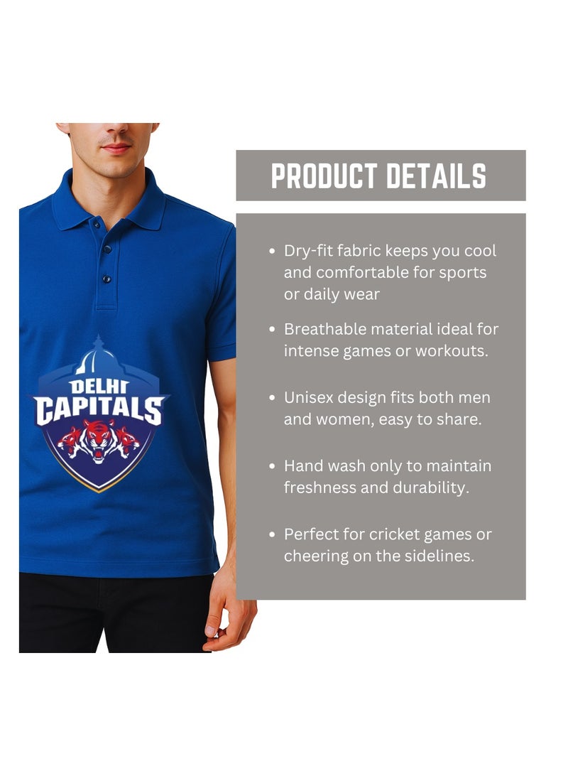 Delhi Capitals Cricket Men's Dry-Fit Polo Neck T-Shirt|DC Tshirt With Cap|Soft&Breathable Sportswear For Cricket Lovers|Wear It For Games
