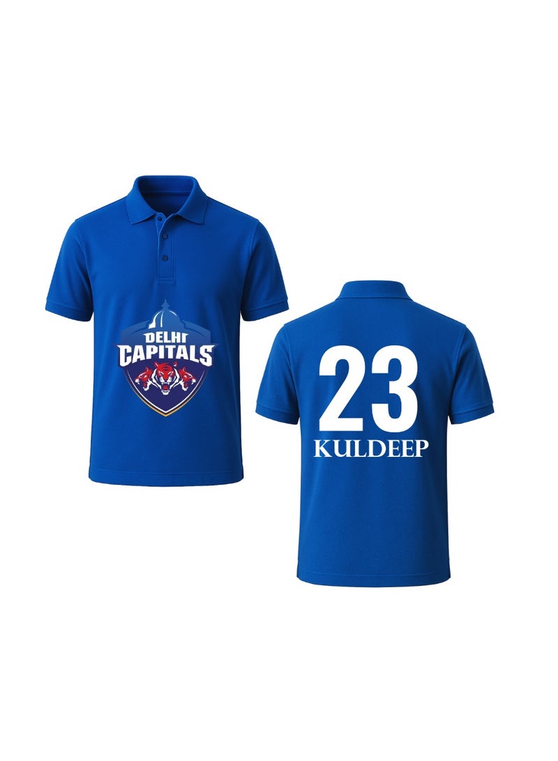 Delhi Capitals Cricket Men's Dry-Fit Polo Neck T-Shirt|DC Tshirt With Cap|Soft&Breathable Sportswear For Cricket Lovers|Wear It For Games
