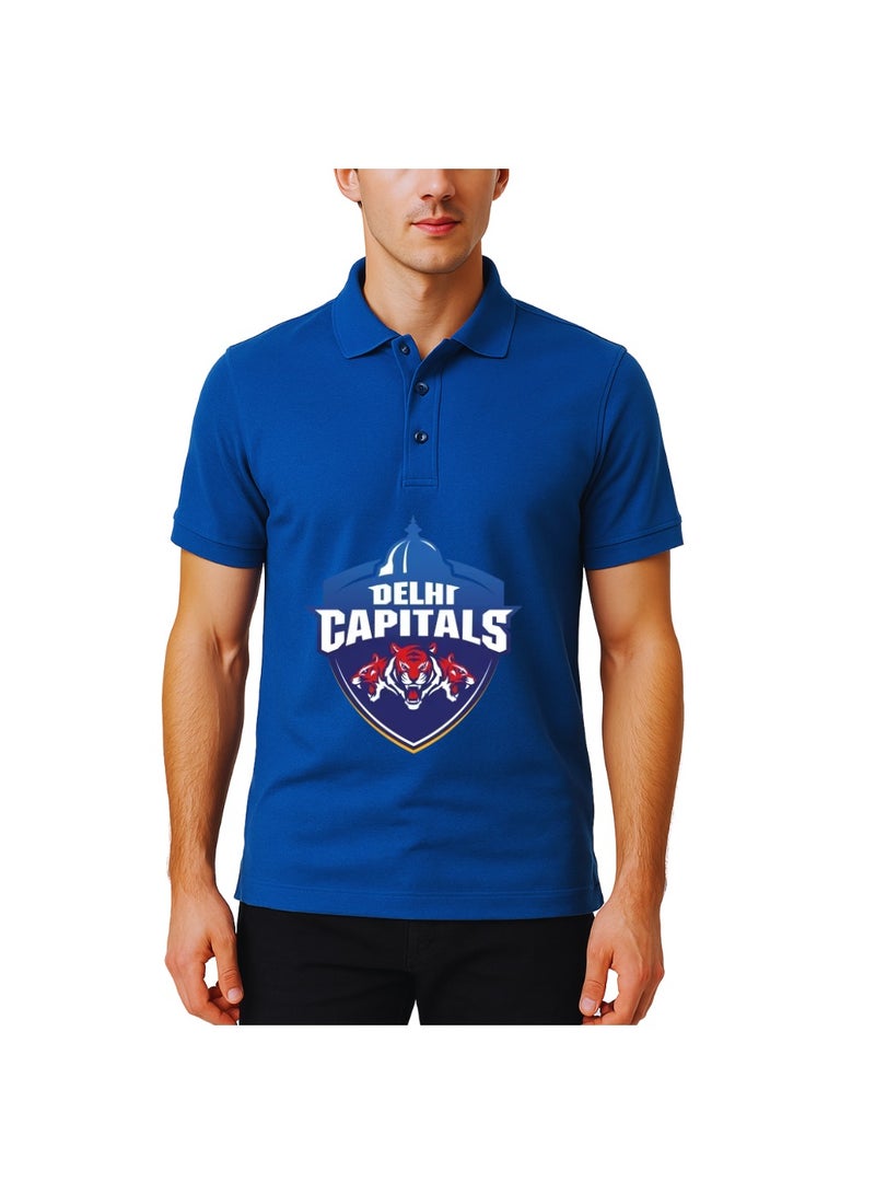 Delhi Capitals Cricket Men's Dry-Fit Polo Neck T-Shirt|DC Tshirt With Cap|Soft&Breathable Sportswear For Cricket Lovers|Wear It For Games
