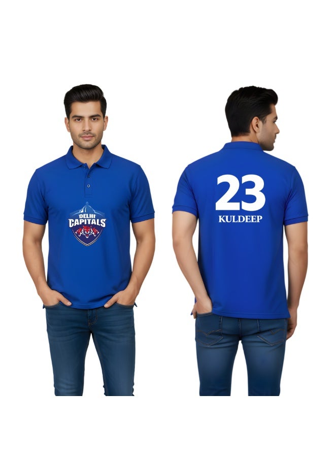 PRINTSHOP4ME Delhi Capitals Cricket Men's Dry-Fit Polo Neck T-Shirt|DC Tshirt With Cap|Soft&Breathable Sportswear For Cricket Lovers|Wear It For Games - Image 1