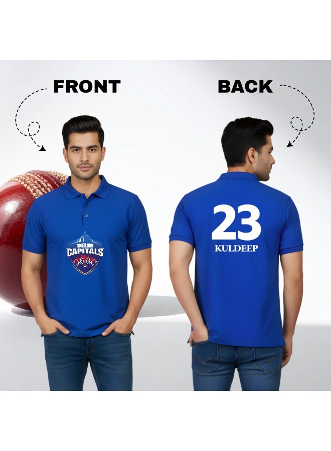 PRINTSHOP4ME Delhi Capitals Cricket Men's Dry-Fit Polo Neck T-Shirt|DC Tshirt With Cap|Soft&Breathable Sportswear For Cricket Lovers|Wear It For Games - Image 3