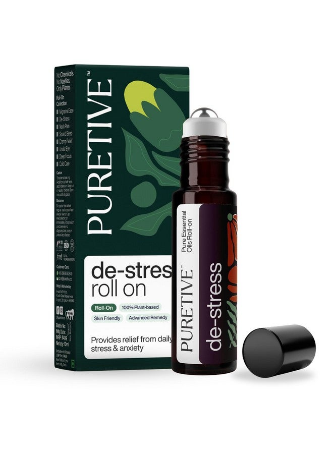 PURETIVE DeStress Roll-On | Targeted Relief for Daily Stress & Anxiety | 100% Pure Therapeutic Essential Oils | Natural Stress Relief Roll-On for Mind & Body | Calming, Relaxing, Travel-Friendly Solution | 10ml (Pack of 1) - Image 1