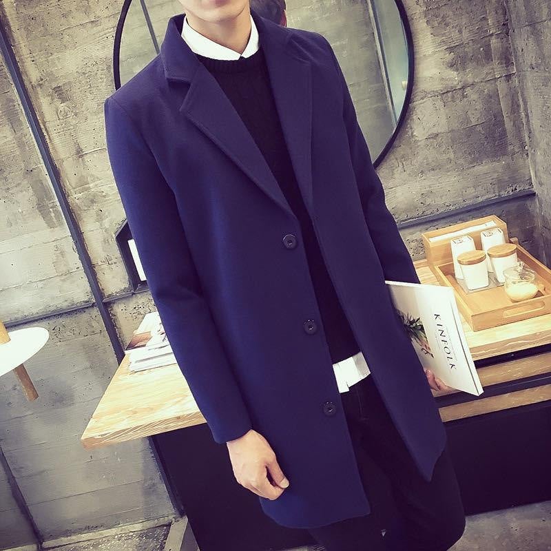 2023 AliExpress foreign trade Men''s long solid color single-breasted windbreaker Europe and the United States large size casual woolen coat wholesale - Image 5