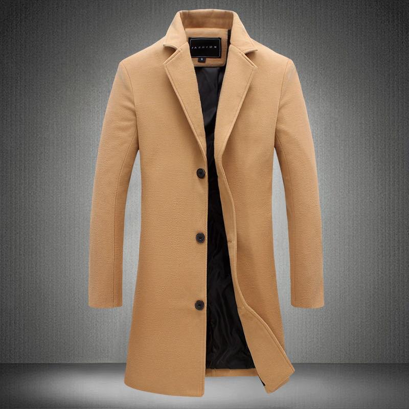 2023 AliExpress foreign trade Men''s long solid color single-breasted windbreaker Europe and the United States large size casual woolen coat wholesale - Image 3