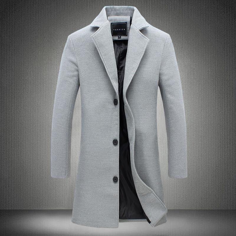 2023 AliExpress foreign trade Men''s long solid color single-breasted windbreaker Europe and the United States large size casual woolen coat wholesale - Image 4