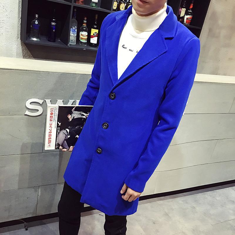 2023 AliExpress foreign trade Men''s long solid color single-breasted windbreaker Europe and the United States large size casual woolen coat wholesale - Image 1