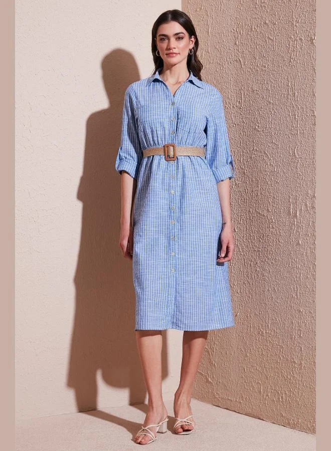 Lela Lela Cotton Regular Fit Belted Midi Length Shirt Dress Women's DRESS 67810301