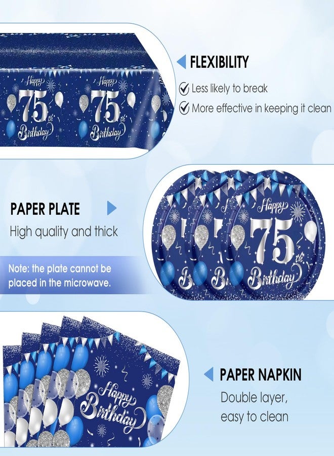 SNIMICS 41Pcs 75th Birthday Plates and Napkins Blue Silver 75th Birthday Decorations Disposable Tableware Set 1951 Birthday Dessert Plates and Napkins Party Supplies for Men women,Serve 20 - Image 3