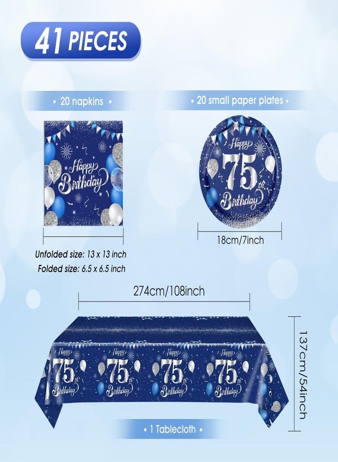 SNIMICS 41Pcs 75th Birthday Plates and Napkins Blue Silver 75th Birthday Decorations Disposable Tableware Set 1951 Birthday Dessert Plates and Napkins Party Supplies for Men women,Serve 20 - Image 2