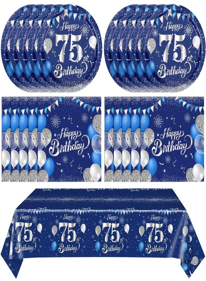 SNIMICS 41Pcs 75th Birthday Plates and Napkins Blue Silver 75th Birthday Decorations Disposable Tableware Set 1951 Birthday Dessert Plates and Napkins Party Supplies for Men women,Serve 20 - Image 1