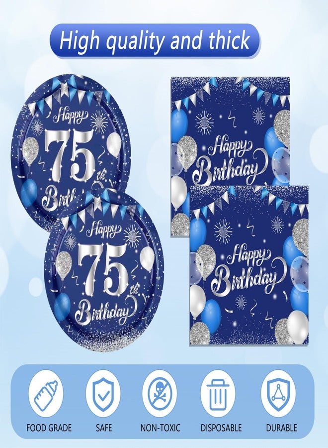 SNIMICS 41Pcs 75th Birthday Plates and Napkins Blue Silver 75th Birthday Decorations Disposable Tableware Set 1951 Birthday Dessert Plates and Napkins Party Supplies for Men women,Serve 20 - Image 4