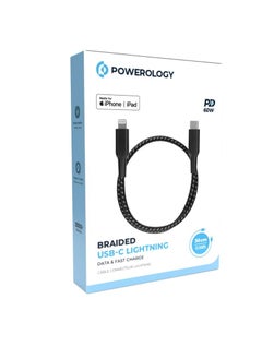 Powerology MFI Braided Type-C to Lightning Cable 30CM - Black  - Image 5